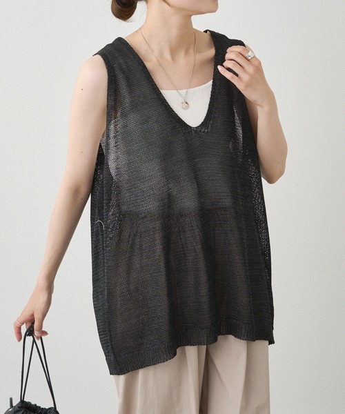 PUAL CE CIN テープヤーンVネックベスト pual ce cin ベスト ジレ テープヤーン Vネックベスト