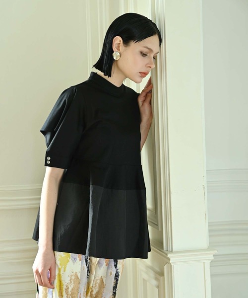RAW FUDGE ❀ブラウス❀ 美品 ローファッジ RAW FUDGE ウエストデザインブラウス （サックス