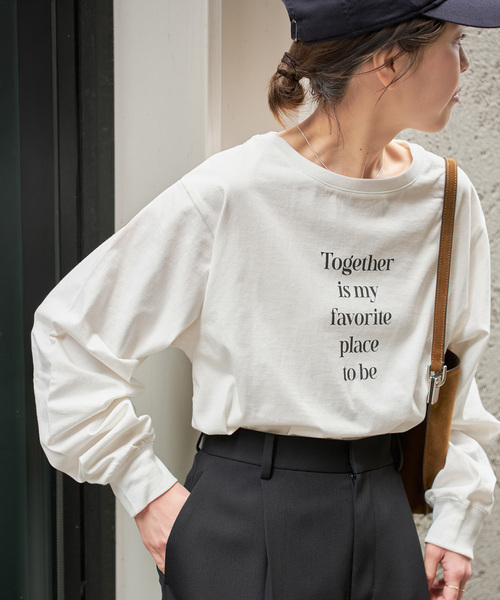 tシャツ ボートネックシルケットロゴロンTEE レディース