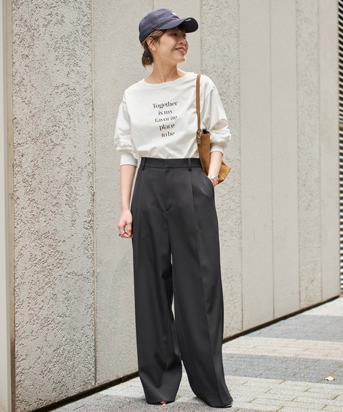 tシャツ ボートネックシルケットロゴロンTEE レディース Spick＆Span tシャツ ボートネックシルケットロゴロンTEE