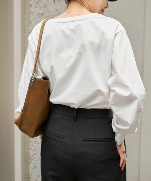 tシャツ ボートネックシルケットロゴロンTEE レディース Spick＆Span tシャツ ボートネックシルケットロゴロンTEE