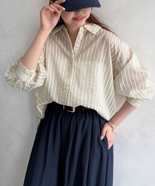 ブラウス シャツ 「L」「ウォッシャブル」ラメストライプシャツ レディース EVEX by KRIZIA｜【ウォッシャブル】ラメストライプシャツ