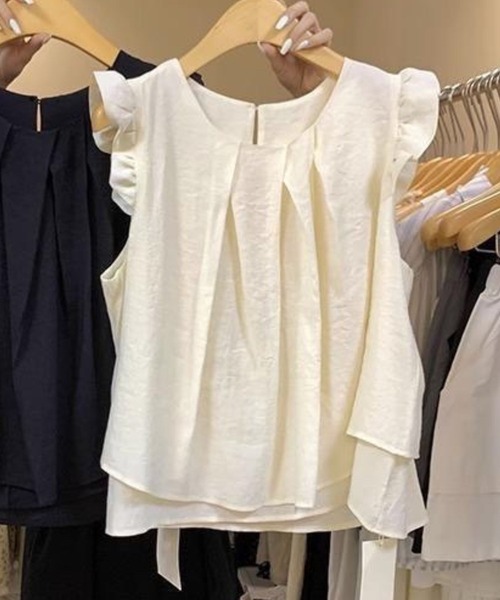 tシャツ 胸タック入りフレンチスリーブトップス レディース