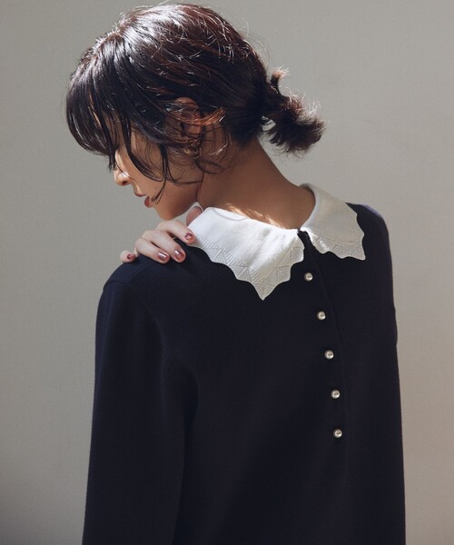 組曲（KUMIKYOKU） ワンピース レースライク襟付きニットワンピース