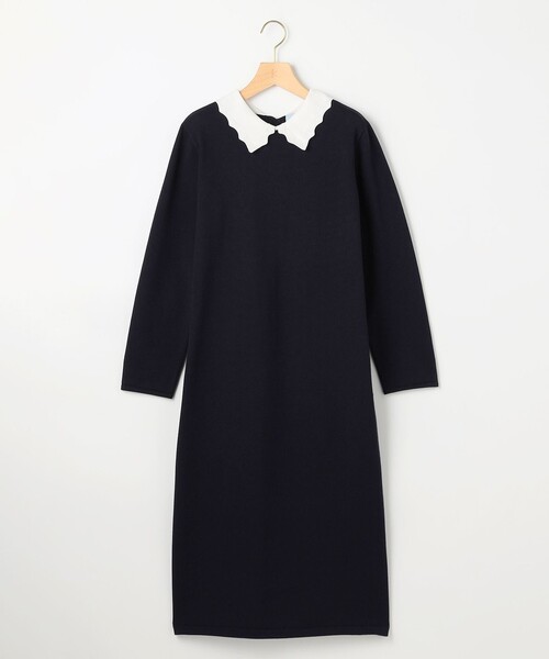 組曲（KUMIKYOKU） ワンピース レースライク襟付きニットワンピース