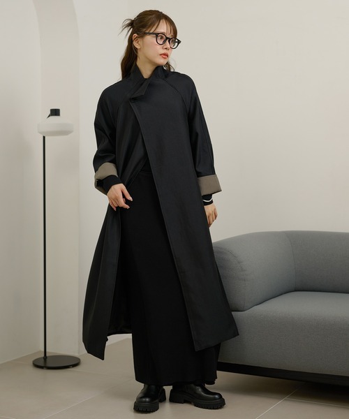 ステンカラーコート コート stand collar bicolor sleeve coat