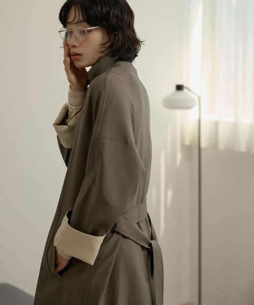 ステンカラーコート コート stand collar bicolor sleeve coat