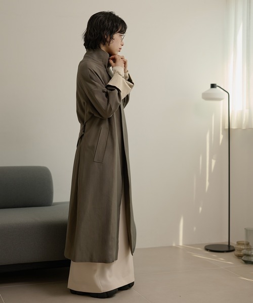 ステンカラーコート コート stand collar bicolor sleeve coat