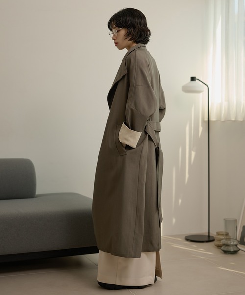 ステンカラーコート コート stand collar bicolor sleeve coat