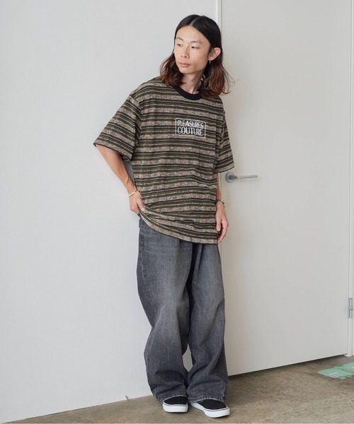 PLEASURES（プレジャーズ） tシャツ COUTURE STRIPE SHIRT マルチ 
