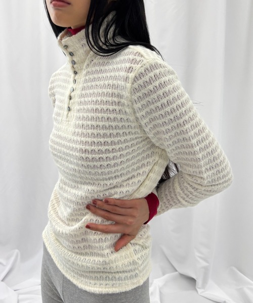 FUULLY STUDIO ニット セーター 透かし編みハイネックヘンリープル