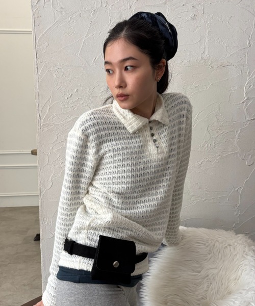 FUULLY STUDIO ニット セーター 透かし編みハイネックヘンリープル