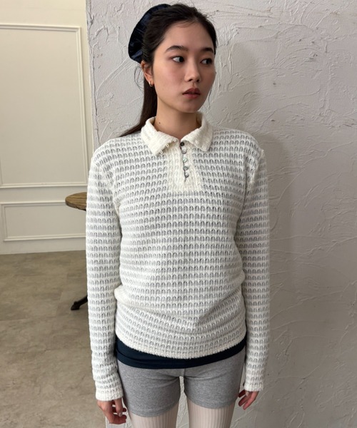 FUULLY STUDIO ニット セーター 透かし編みハイネックヘンリープル