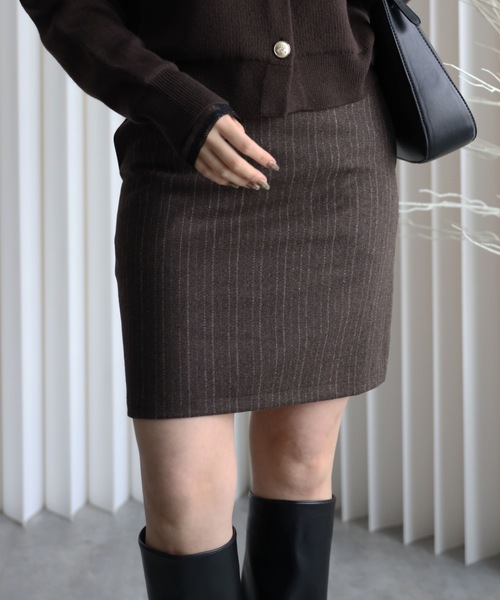 YENNA スカート 「ストライプFウールミニスカート ポケット付き