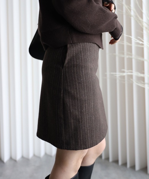 YENNA スカート 「ストライプFウールミニスカート ポケット付き