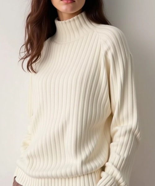 cammie ニット セーター 太リブプチハイネックトップス レディース