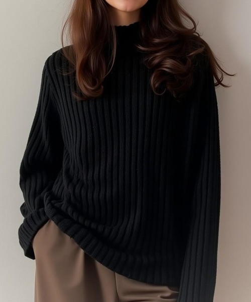 cammie ニット セーター 太リブプチハイネックトップス レディース