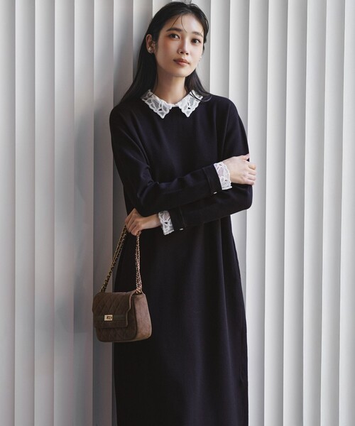 23区 2025年新作 ヴィスコースストレッチ レース襟 ワンピース 38 23区（ニジュウサンク） ワンピース ヴィスコースストレッチ レース襟