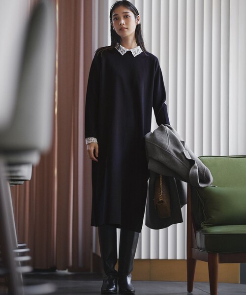 ワンピース ヴィスコースストレッチ レース襟 : ZOZOTOWN Yahoo!店