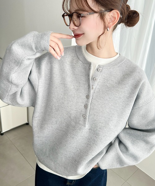 moment+ ニット セーター ウォッシャブルスウェットライクヘンリー