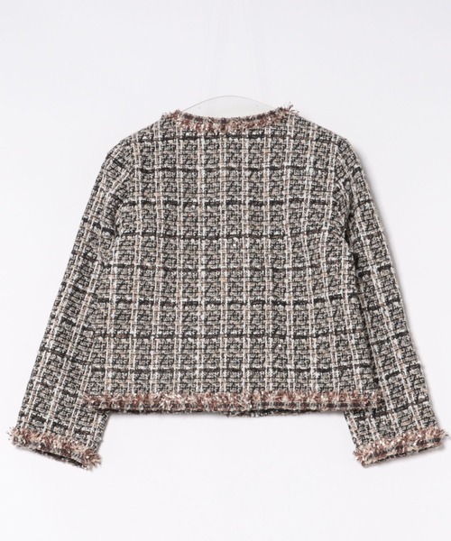 美品✨フォクシー ツイード ノーカラージャケット ダブルジップ ロゴ フリンジ ジャケット ノーカラージャケット フリンジ ツイード中綿ジャケット