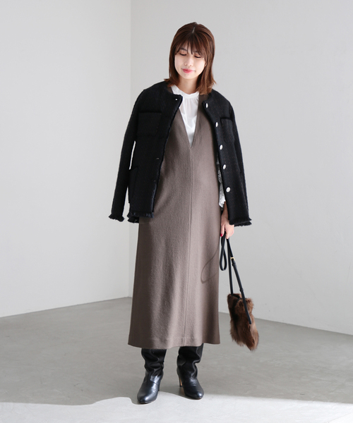 「La TOTALITE」 ノーカラージャケット FREE ベージュ レディース_画像3