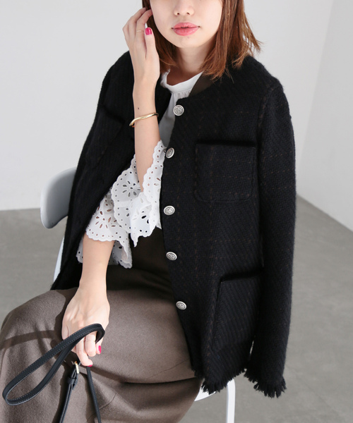 「La TOTALITE」 ノーカラージャケット FREE ベージュ レディース_画像8