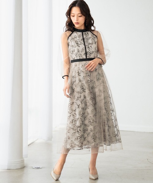 GIRL DRESS FOR NOW ドレス 花柄刺繍 シアー チュールレイヤード