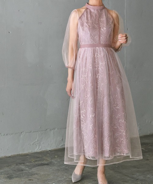 GIRL DRESS FOR NOW ドレス 花柄刺繍 シアー チュールレイヤード