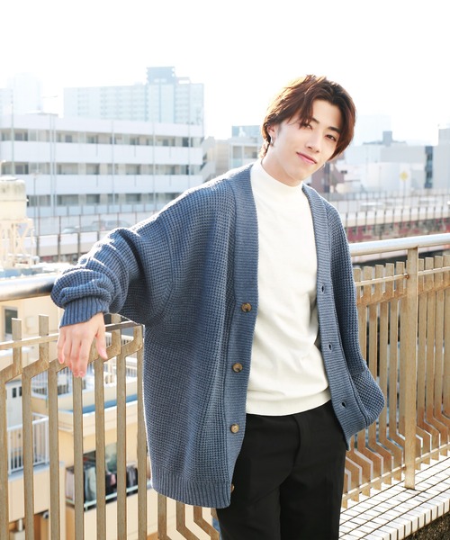 「WESTSEA」 「Cathy's closet」ニットカーディガン L グレイッシュブルー メンズ_画像4