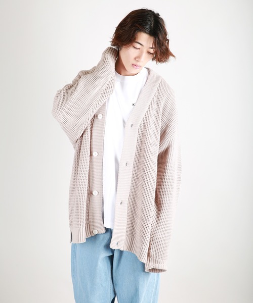 「WESTSEA」 「Cathy's closet」ニットカーディガン L グレイッシュブルー メンズ_画像8