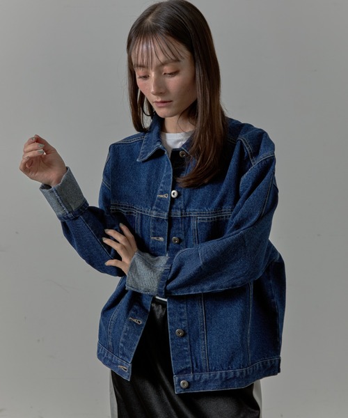 Lipoy デニムジャケット gジャン オーバーサイズ ケミカル加工入り
