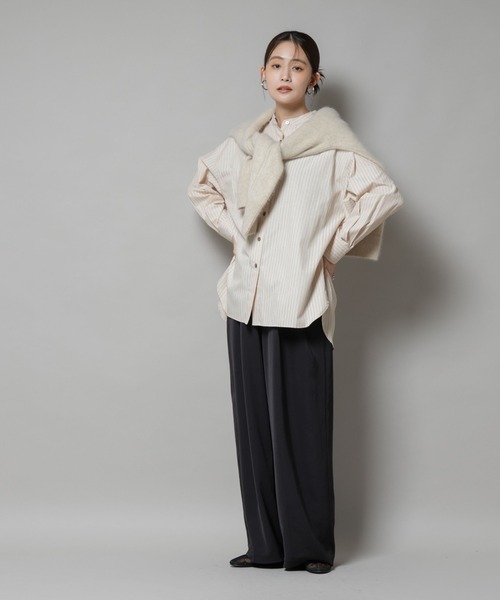 [NANO universe] длинный рукав блуза FREE голубой женский 