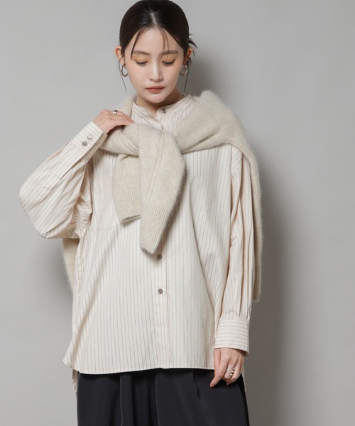 [NANO universe] длинный рукав блуза FREE голубой женский 