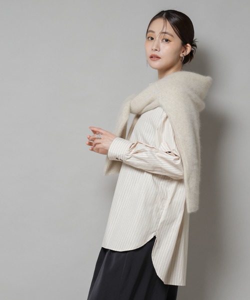 [NANO universe] длинный рукав блуза FREE голубой женский 