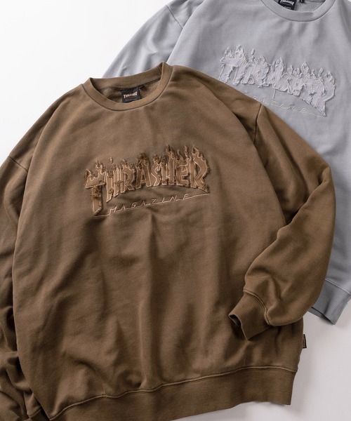 新品　未使用　マウス　キラキラブラウンスウェット　トレーナー　ダメージ風 THRASHER（スラッシャー） トレーナー スウェット 「70」「THRASHER