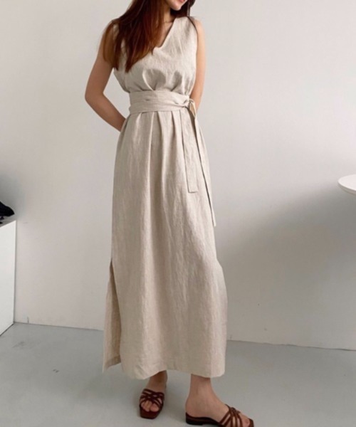 「LADY LIKE」 ノースリーブワンピース M ベージュ レディース_画像2