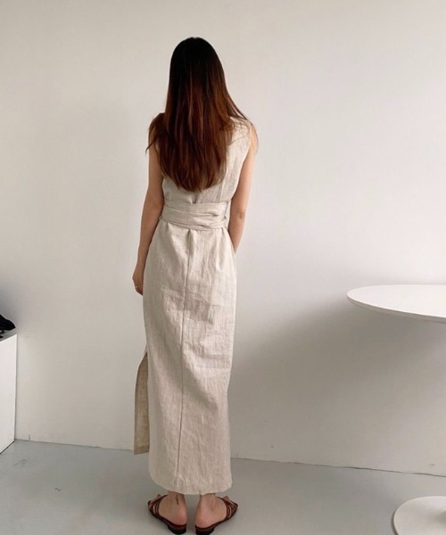 「LADY LIKE」 ノースリーブワンピース M ベージュ レディース_画像4