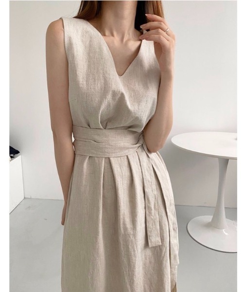 「LADY LIKE」 ノースリーブワンピース M ベージュ レディース_画像8