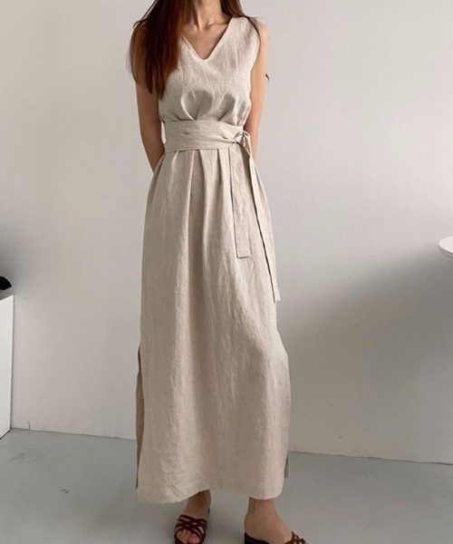 「LADY LIKE」 ノースリーブワンピース M ベージュ レディース_画像9