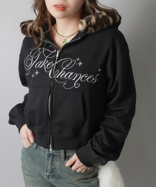 「SPINNS」 「attitude makes style」ジップアップパーカー ONESIZE ブラック レディース_画像9