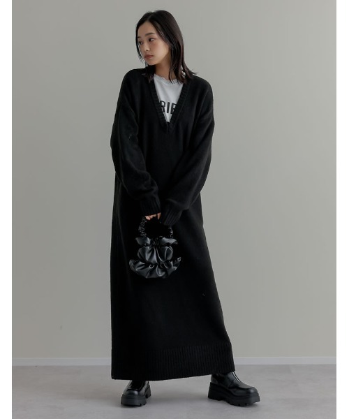 「Re:EDIT」 ニットワンピース MEDIUM チャコールグレー レディース_画像2