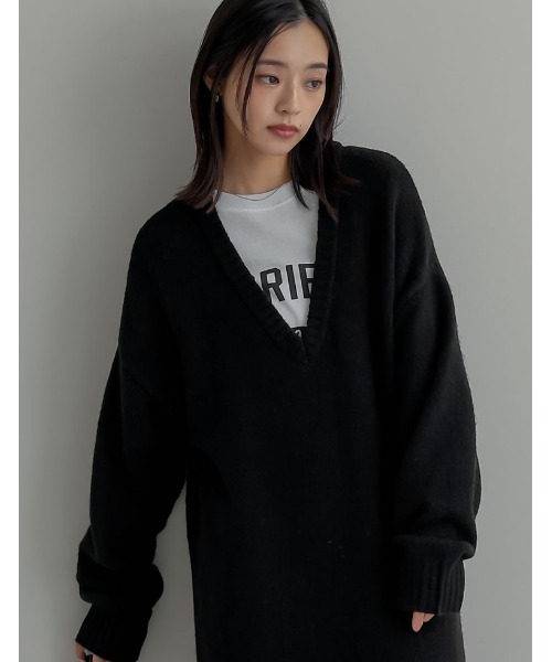 「Re:EDIT」 ニットワンピース MEDIUM チャコールグレー レディース_画像3
