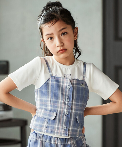 nexchic（ネクシック） tシャツ チェックビスチェ＋スパンテレコ半袖T