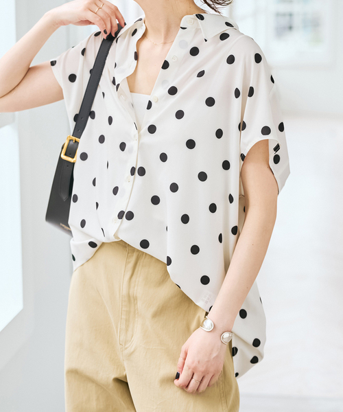 ブラウス シャツ 「一部店舗+WEB限定 / 追加」ドットフレンチスリーブシャツ レディースの画像