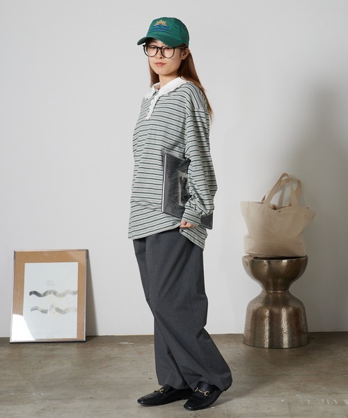 Chick ポロシャツ ポロ Lace Collar Border Polo Top / レースポロ衿