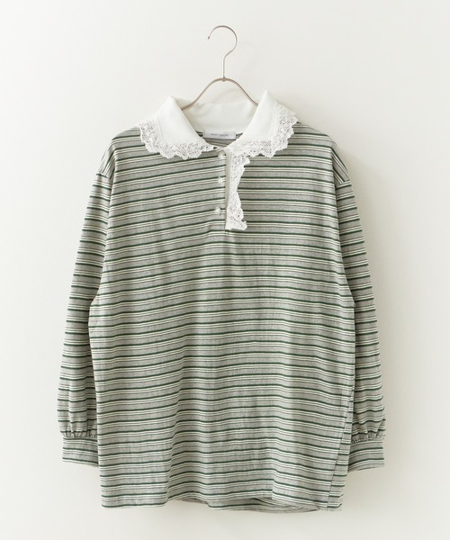Chick ポロシャツ ポロ Lace Collar Border Polo Top / レースポロ衿