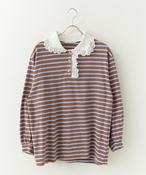Chick ポロシャツ ポロ Lace Collar Border Polo Top / レースポロ衿