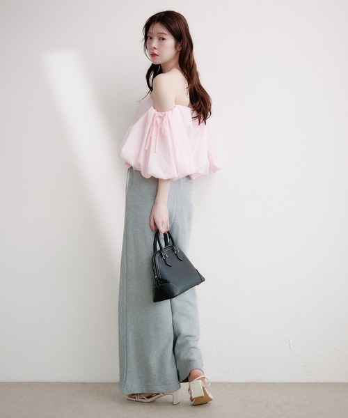 fupel ブラウス シャツ 夏 半袖 volume off-shoulder blouse