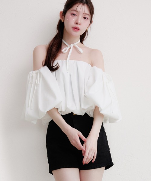 fupel ブラウス シャツ volume off-shoulder blouse / ボリュームオフ